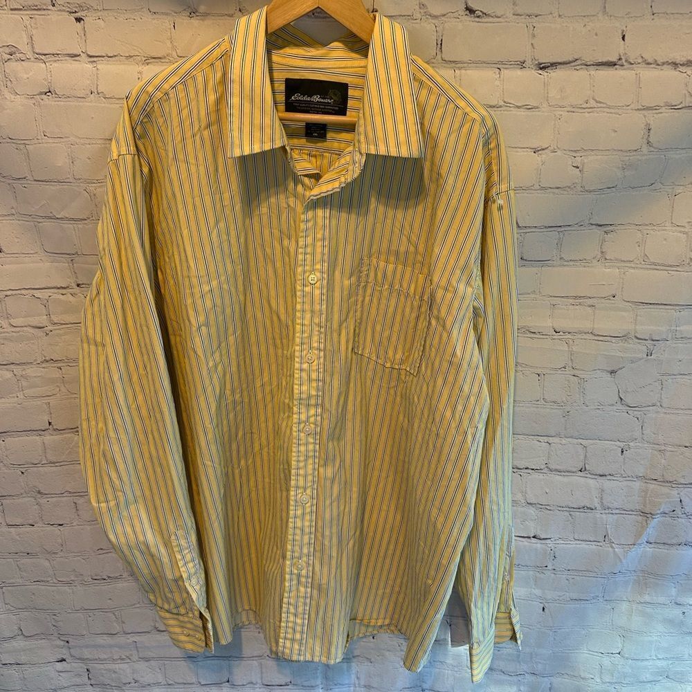Eddie Bauer Yellow & Blue Striped Button Down Shirt Men’s XXL